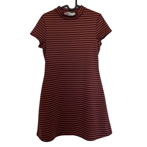 Free People FP Beach Mock Neck Striped Dress in Bordeaux Size Small - Picture 2 of 7